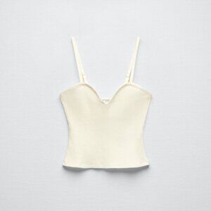 Zara Ivory Ribbed Sweetheart Neckline Tank Top (small)